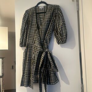 Ganni checked wrap dress